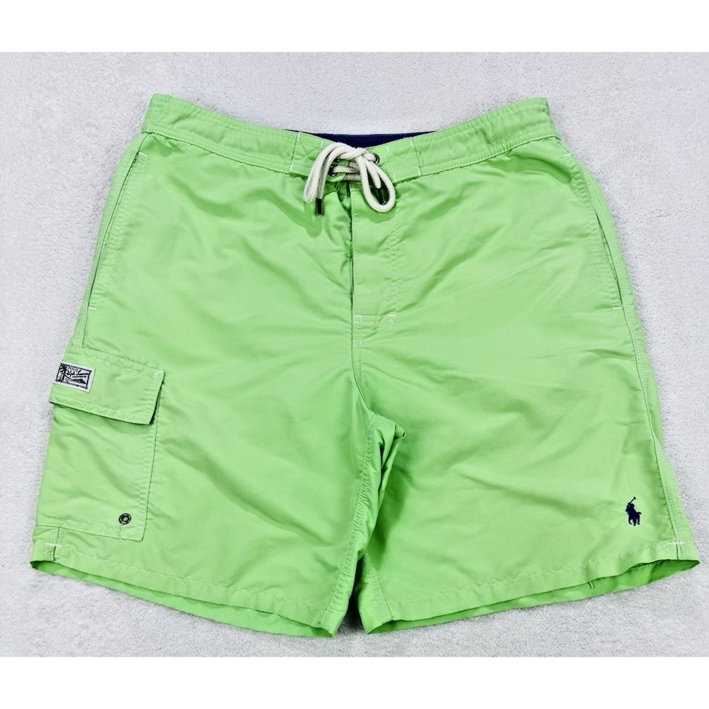 Polo Ralph Lauren Men's L Lime Green Mesh Lined Swim Trunks Pony Logo Cargo